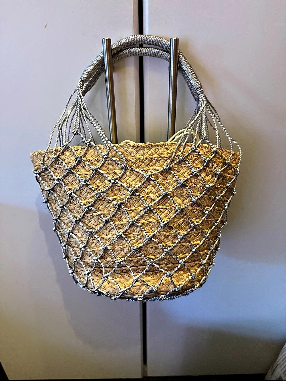 J.Crew Cadiz Hand-Knotted Rope Tote Beige & Silver